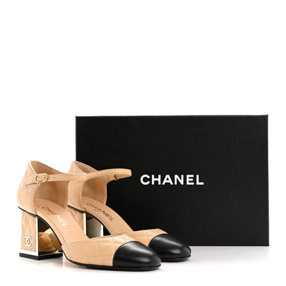 Chanel Lambskin Quilted Cap Toe Mary Jane Pumps 36 Beige Black 14 of 14