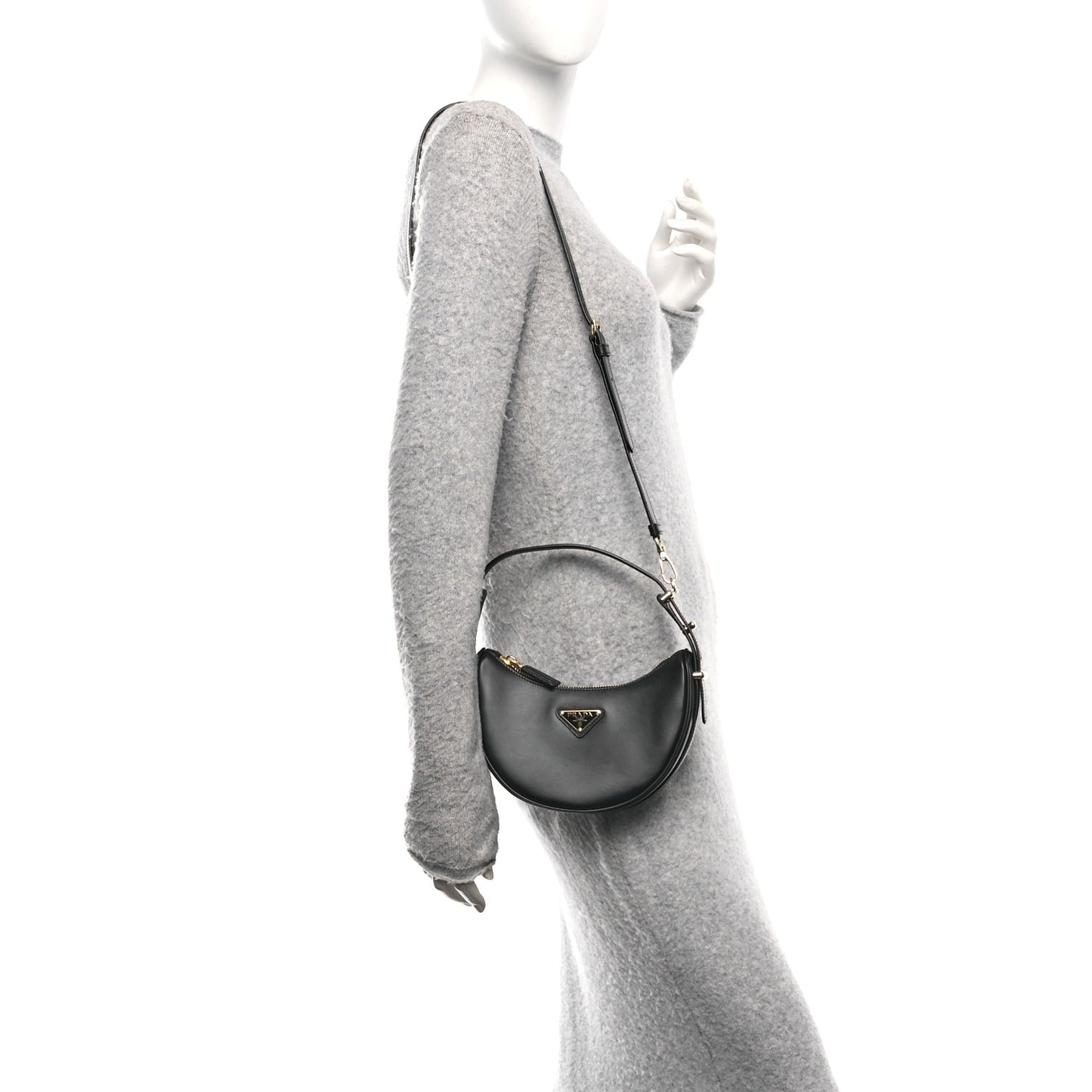 Soft Calfskin Arque Shoulder Bag Black