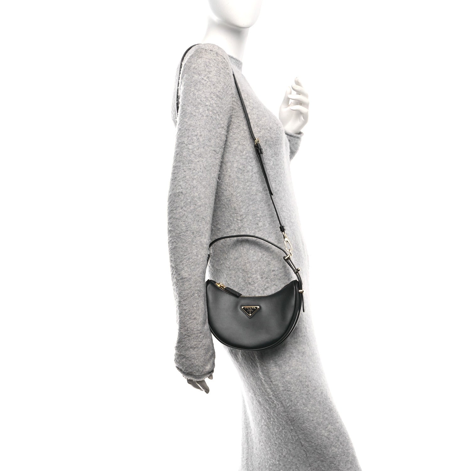 Prada Soft Calfskin Arque Shoulder Bag Black 2 of 10