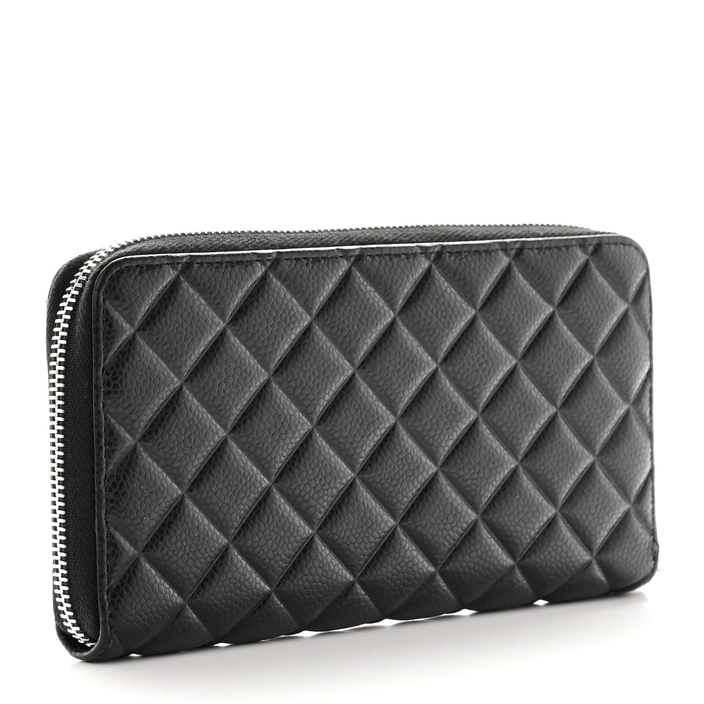 Caviar Quilted Diamond CC Gusset Zip Around Wallet Black
