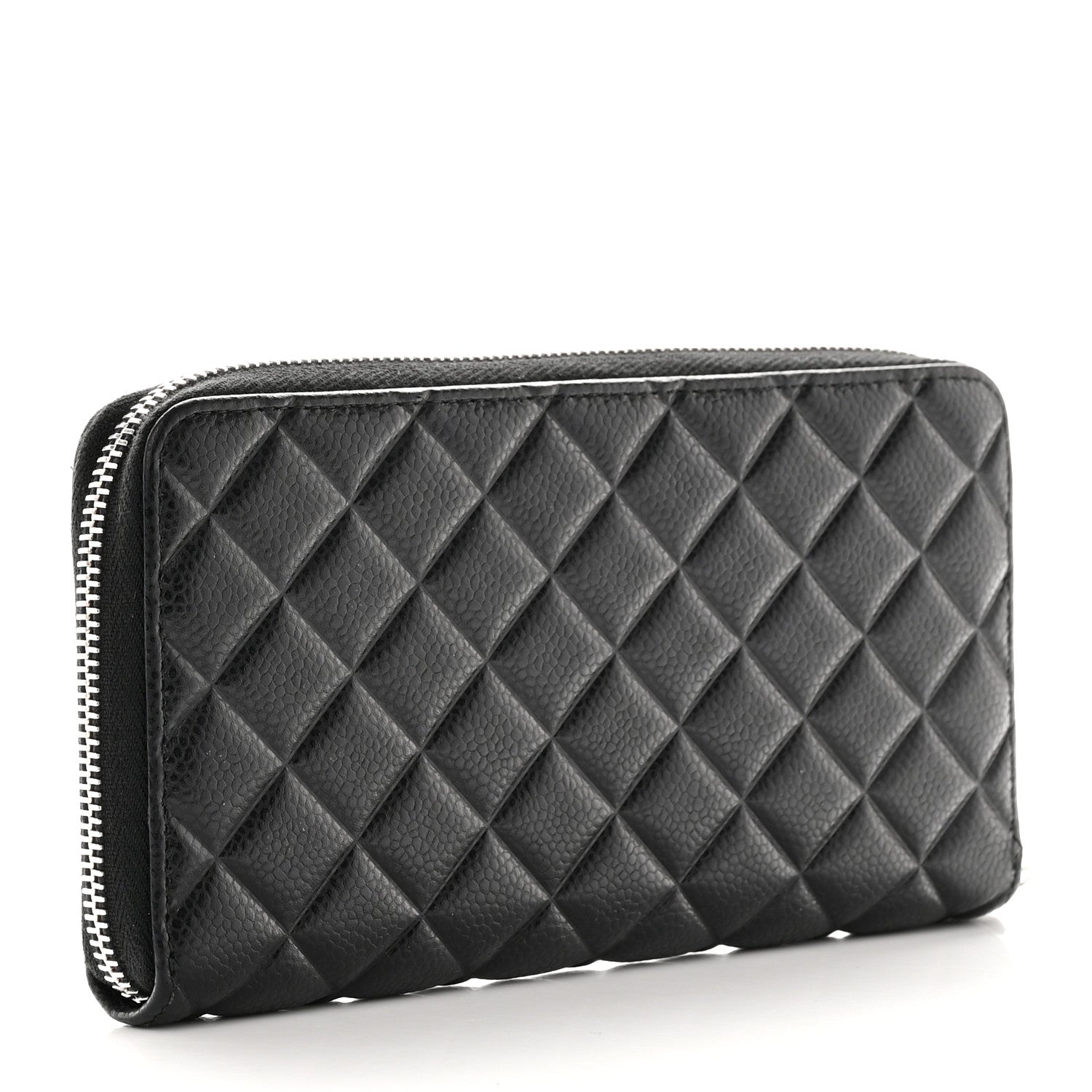 Chanel Caviar Quilted Diamond CC Gusset Zip Around Wallet Black 3 of 13