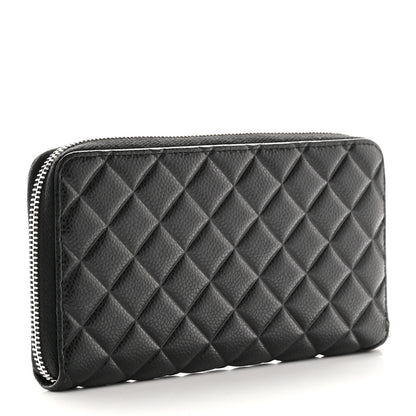 Chanel Caviar Quilted Diamond CC Gusset Zip Around Wallet Black 3 of 13