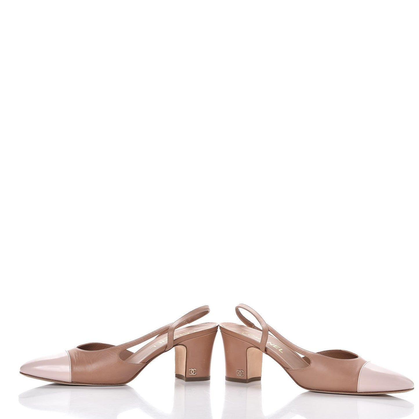 Calfskin Patent Cap Toe CC Slingback Sandals 39.5 Beige Pink
