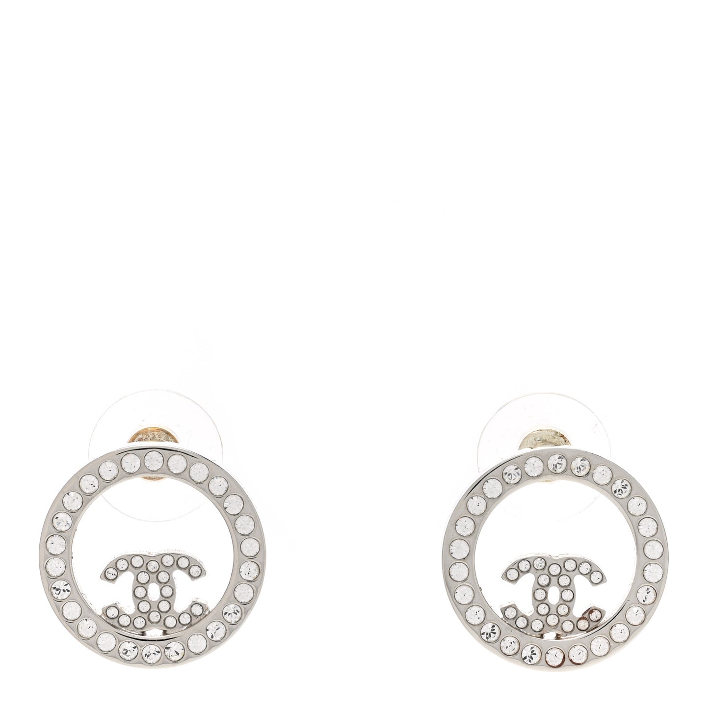 Crystal CC Round Earrings Silver
