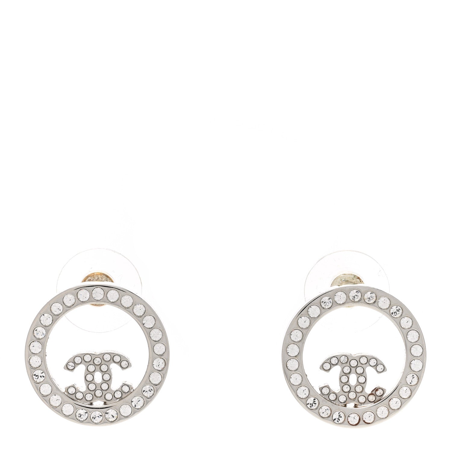 Chanel Crystal CC Round Earrings Silver 1 of 4