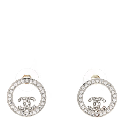 Chanel Crystal CC Round Earrings Silver 1 of 4