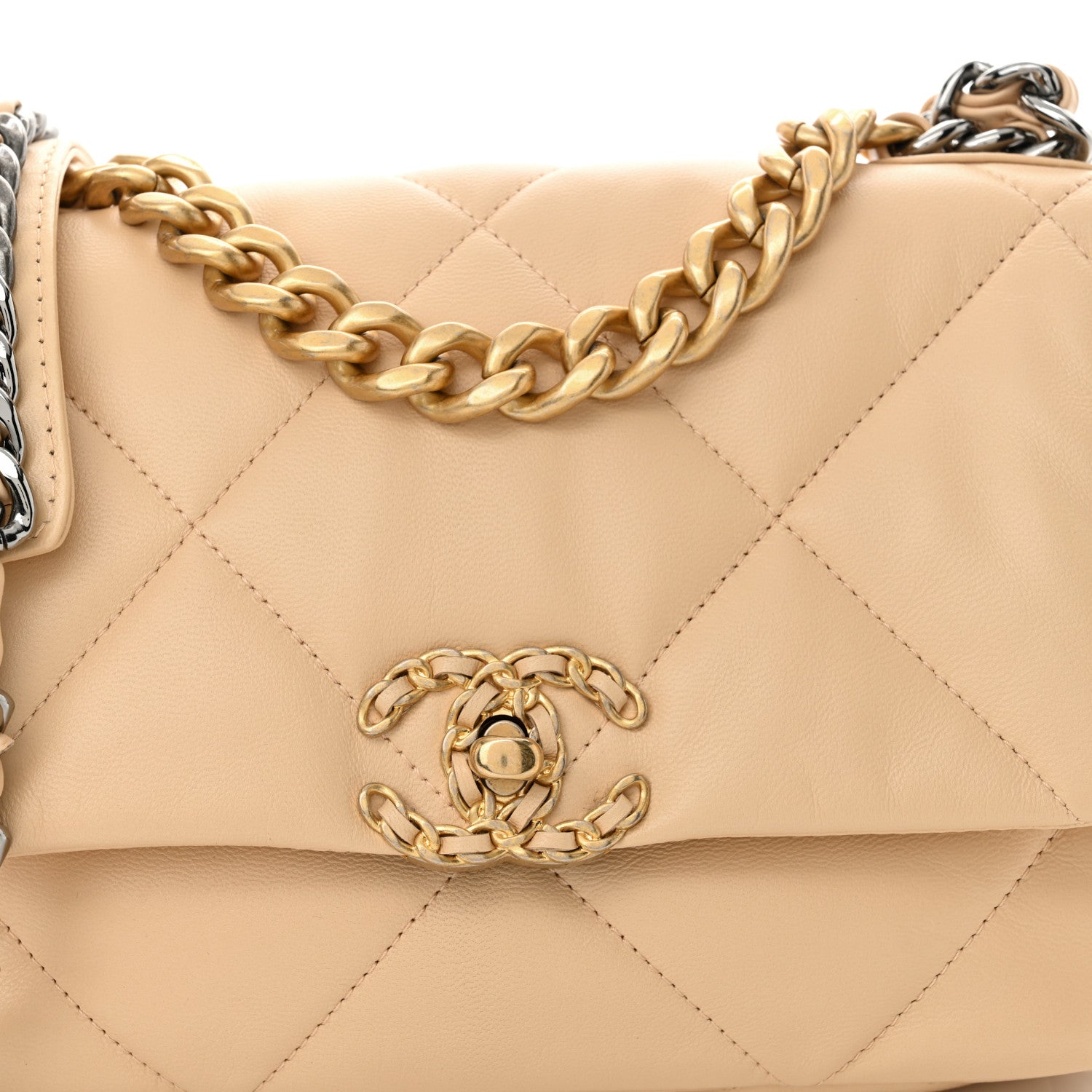 Chanel Shiny Goatskin Quilted Medium Chanel 19 Flap Beige 8 of 11