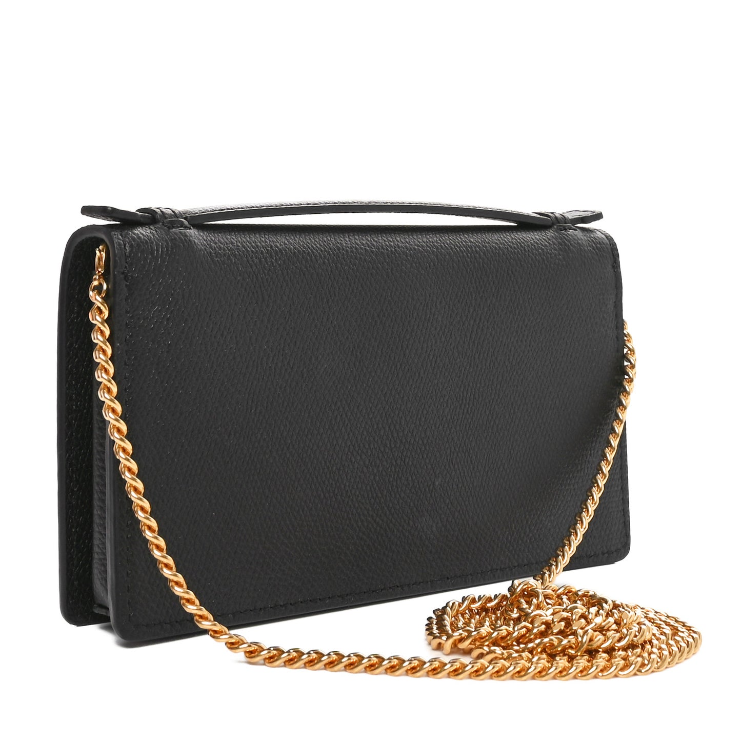 Grainy Calfskin VLogo Top Handle Wallet With Chain Black