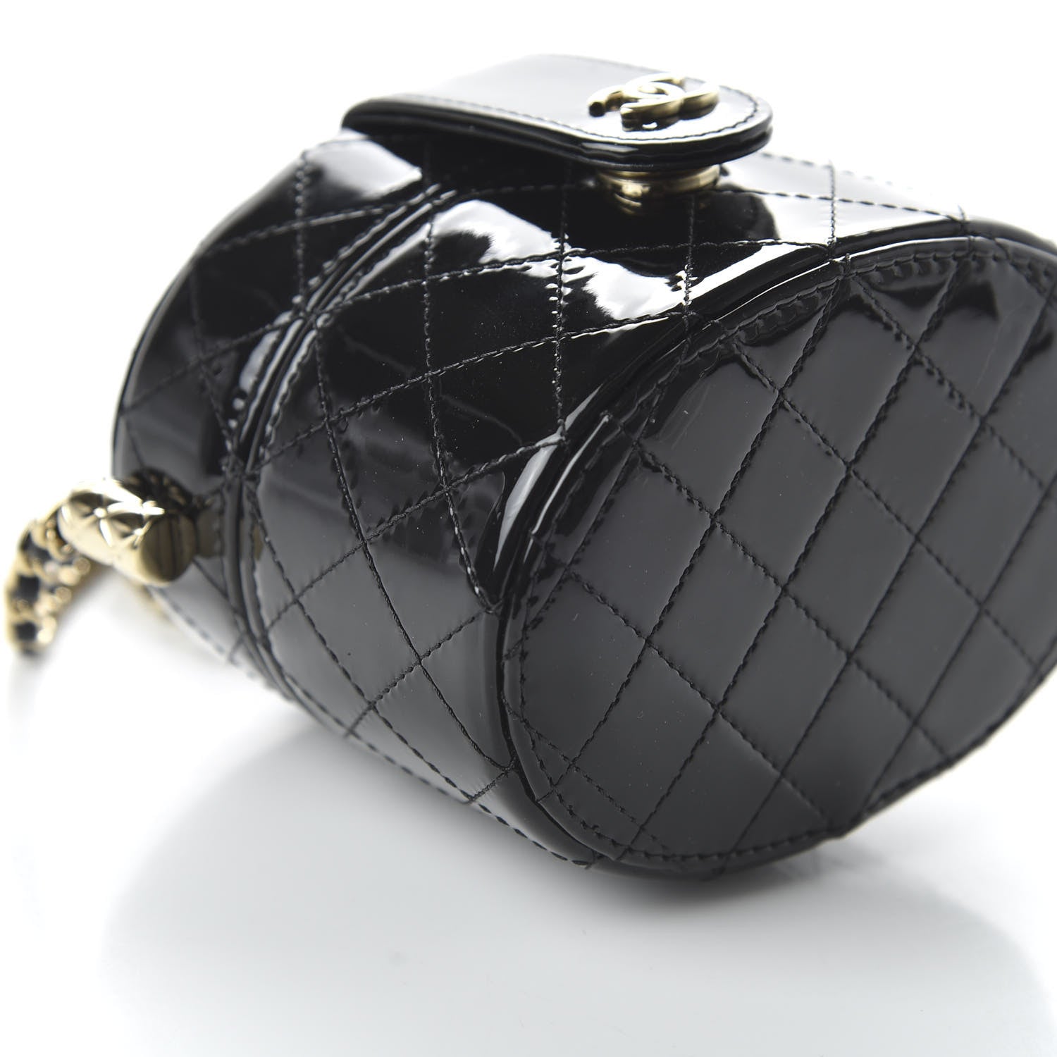 Chanel Patent Quilted Round Mini Vanity With Chain Black 6 of 11