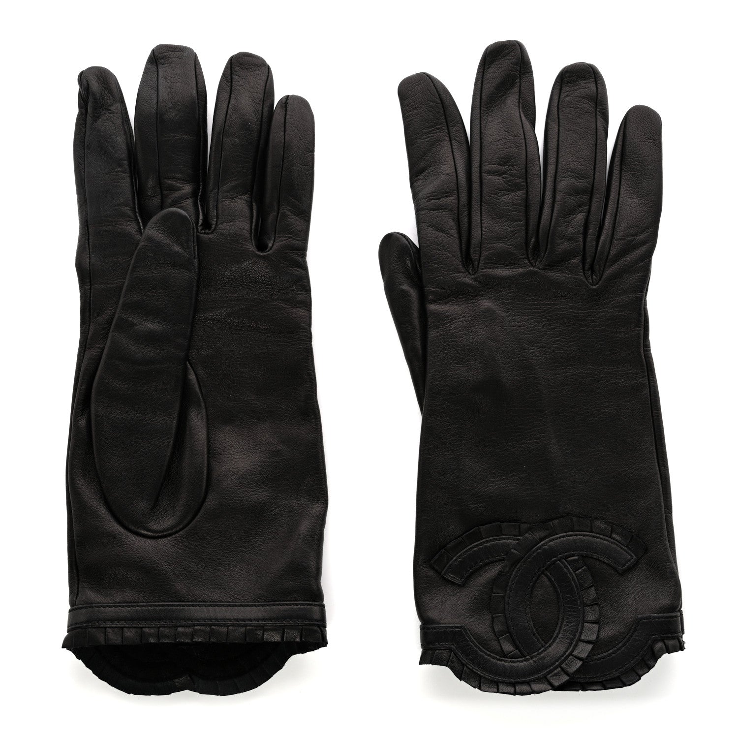 Chanel Lambskin CC Gloves 8 Black 1 of 5