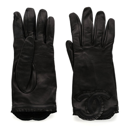 Chanel Lambskin CC Gloves 8 Black 1 of 5