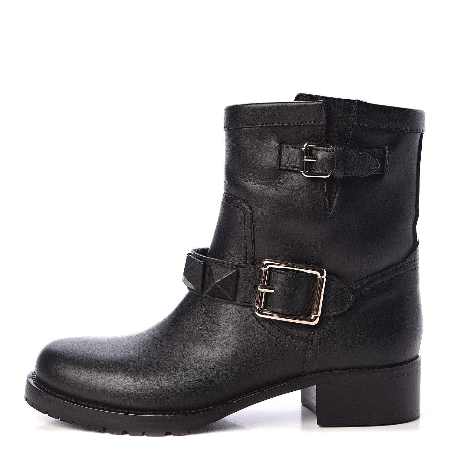 Valentino Garavani Calfskin Lock Studded 30mm Biker Boots 37 Black 1 of 10