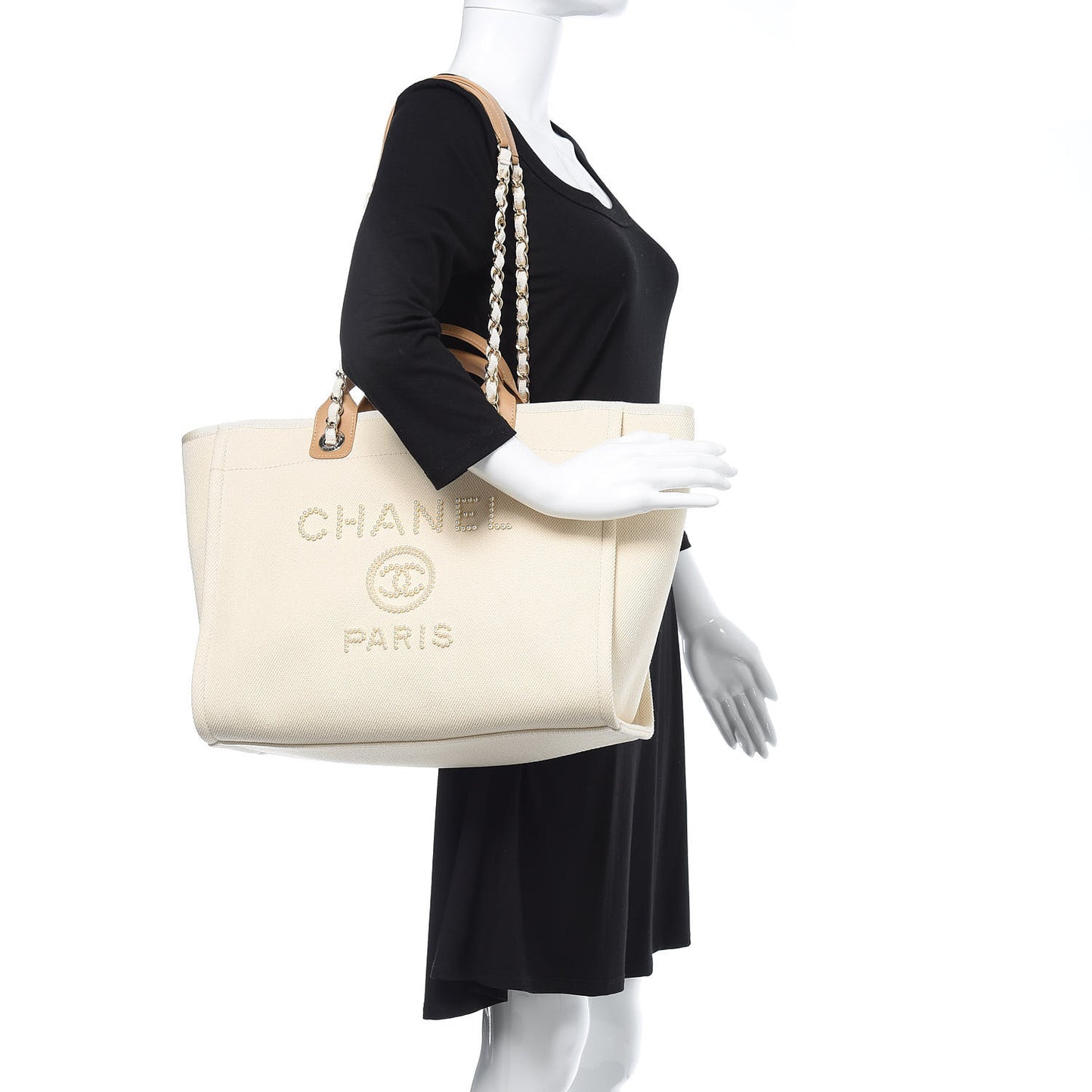Canvas Pearl Large Deauville Tote Ecru Beige