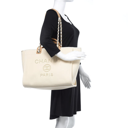 Chanel Canvas Pearl Large Deauville Tote Ecru Beige 2 of 10