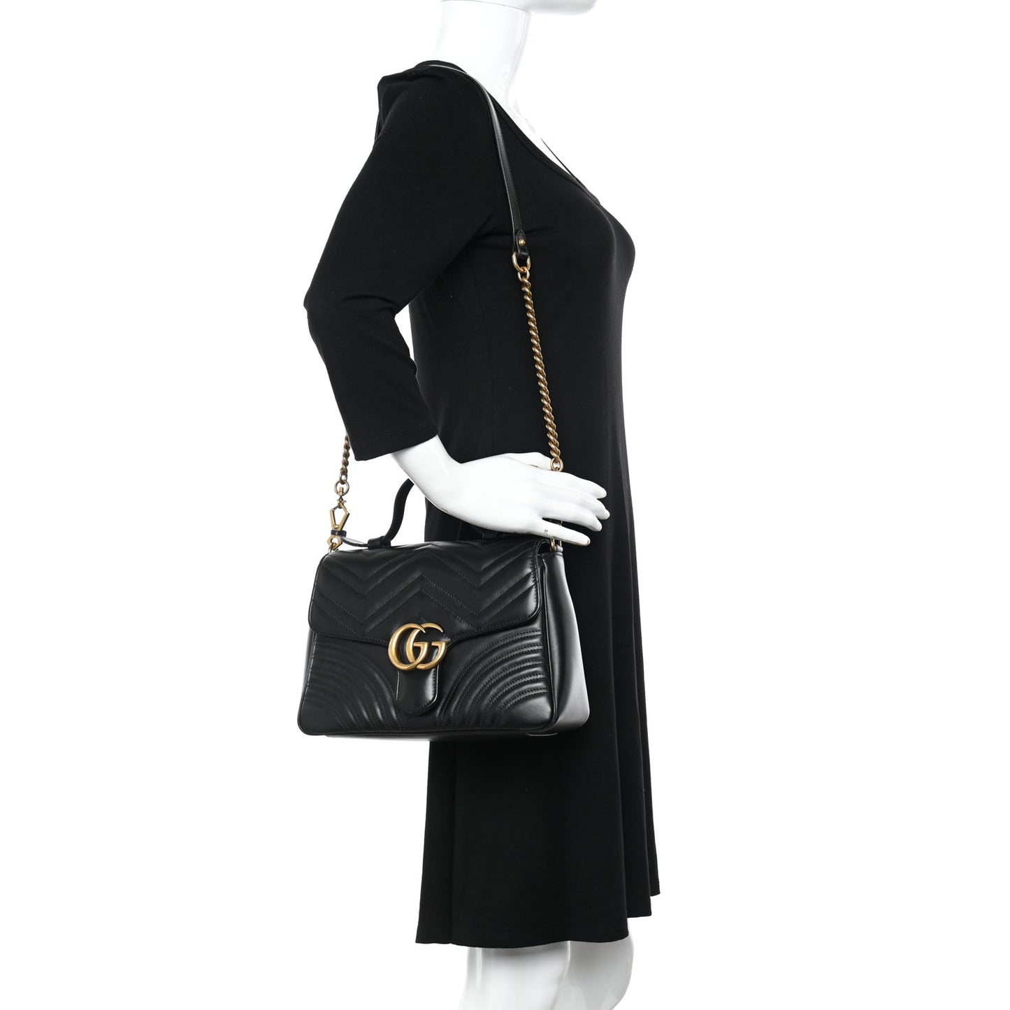 Calfskin Matelasse Small GG Marmont Top Handle Shoulder Bag Black