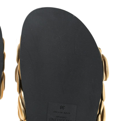 Valentino Garavani Metallic Kidskin Atelier 03 Rose Edition Double Buckle Slide Sandals 36 Antique Brass 8 of 10