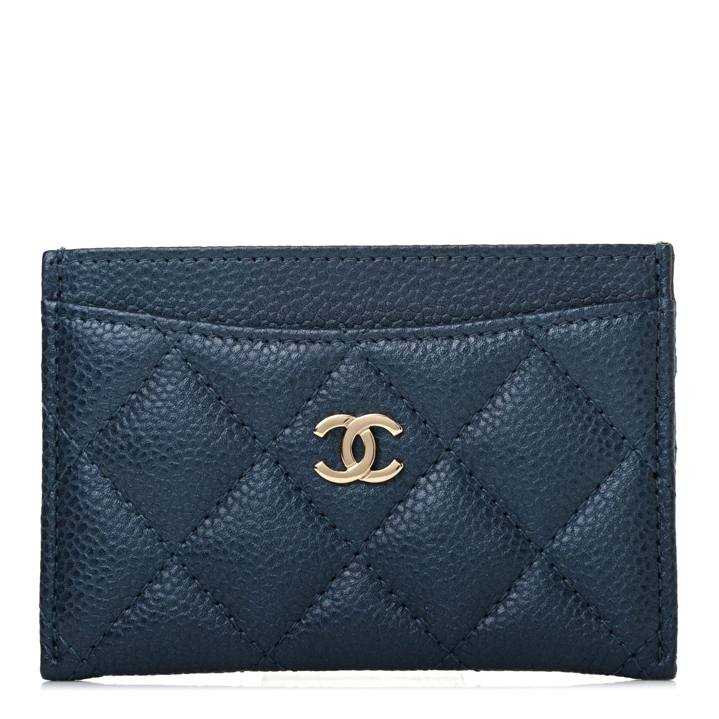 Metallic Caviar Quilted Card Holder Dark Blue