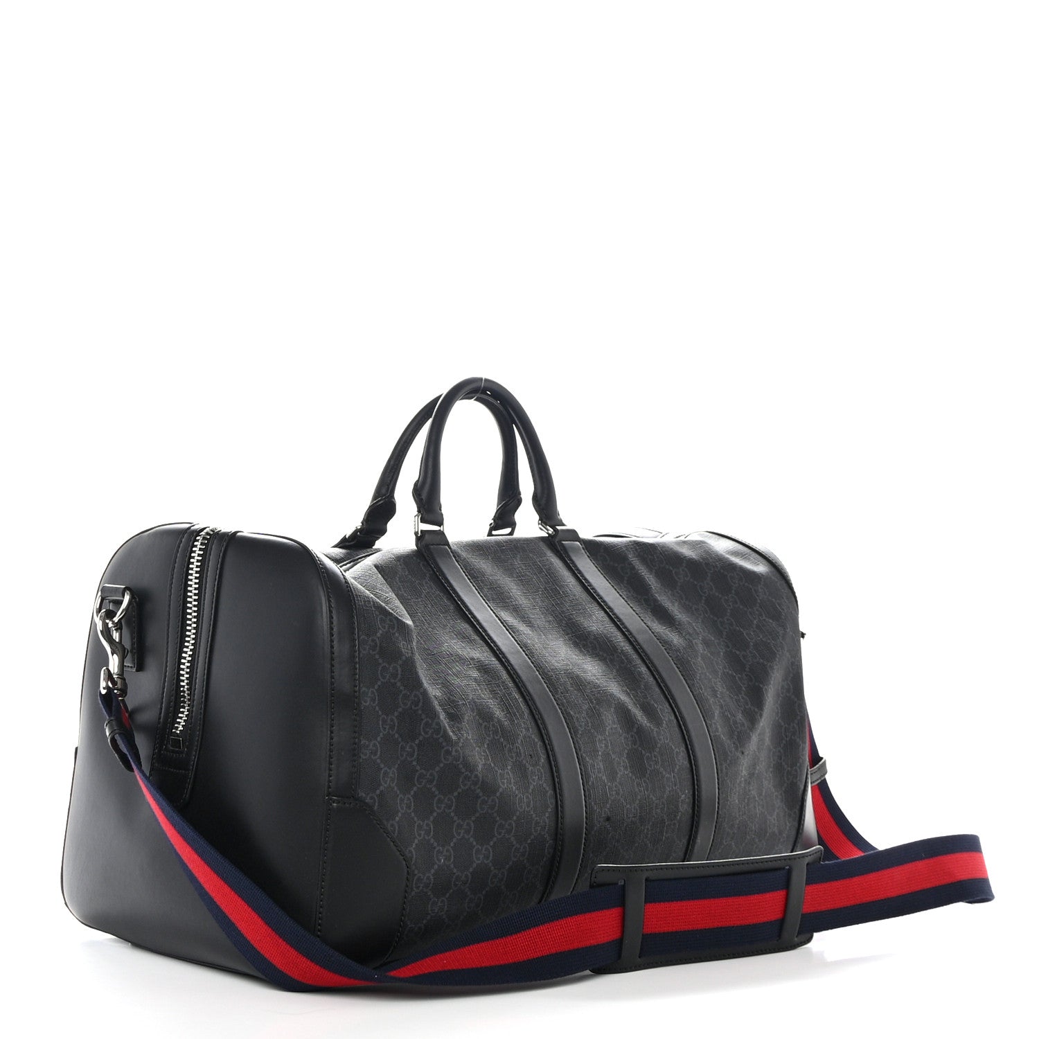 Gucci Soft GG Supreme Monogram Appia Calfskin Web Large Carry On Duffle Bag Black Grey 2 of 10