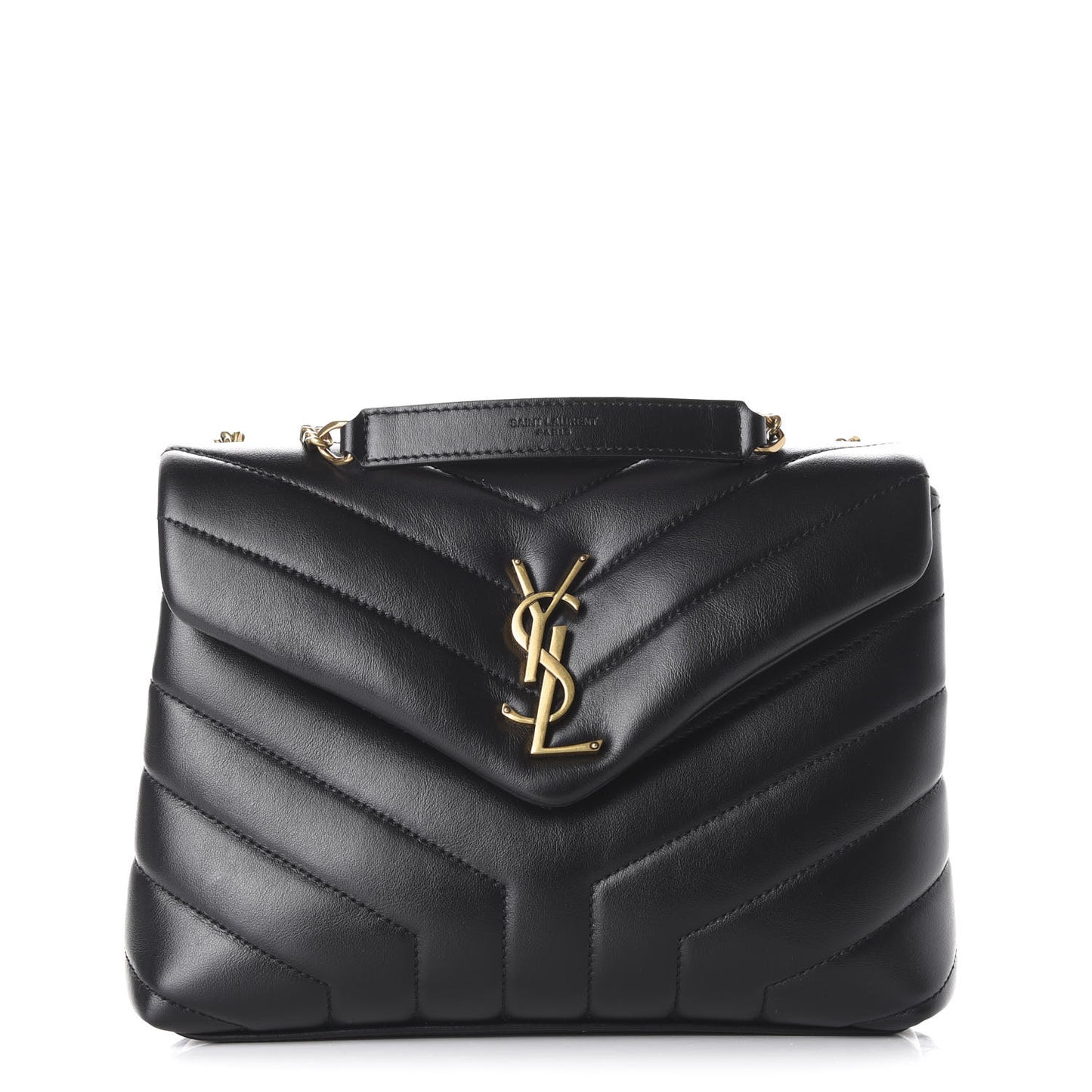 Calfskin Y Quilted Monogram Small Loulou Chain Satchel Black