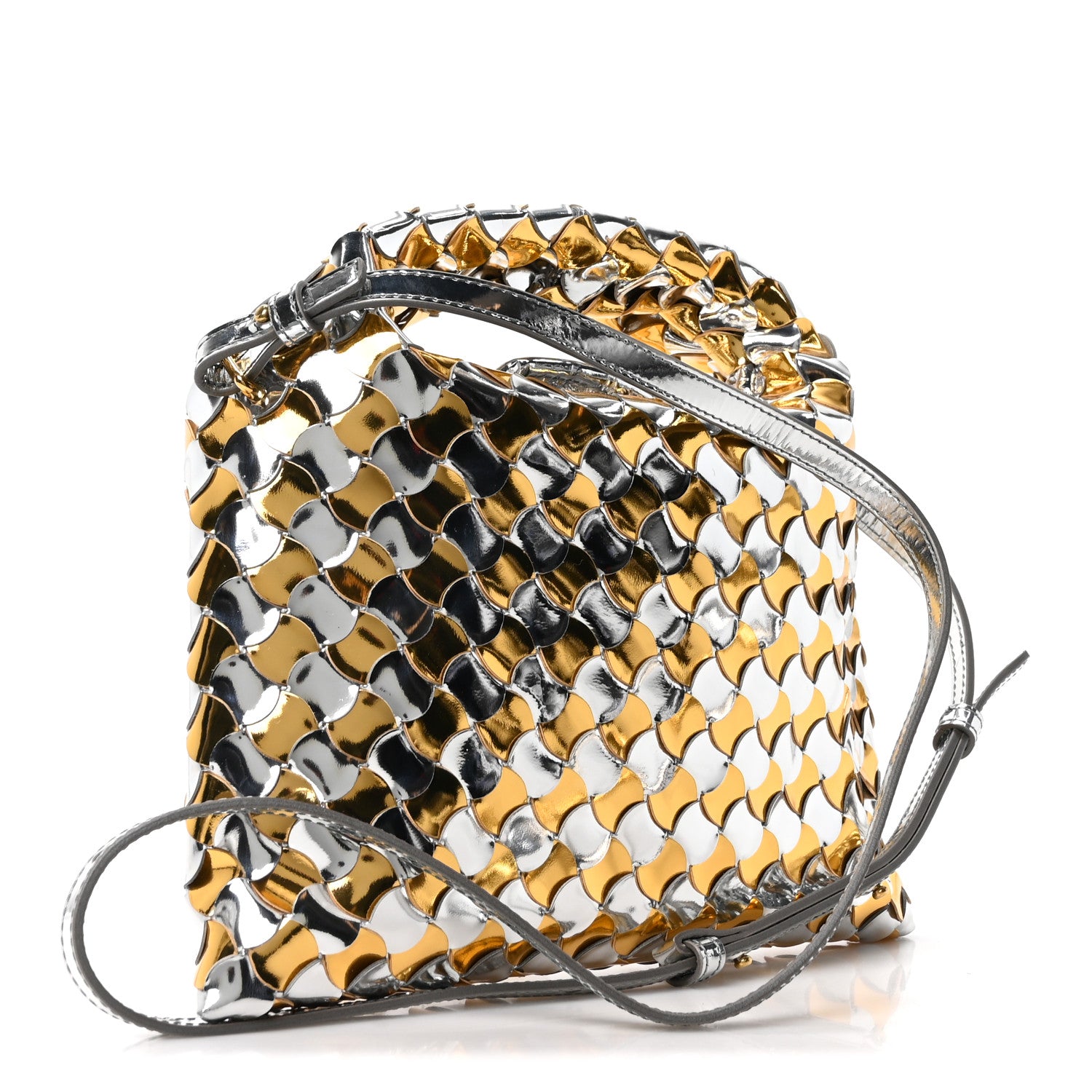 Bottega Veneta Metallic Lambskin Intrecciato Mini Hop Silver Gold 3 of 9
