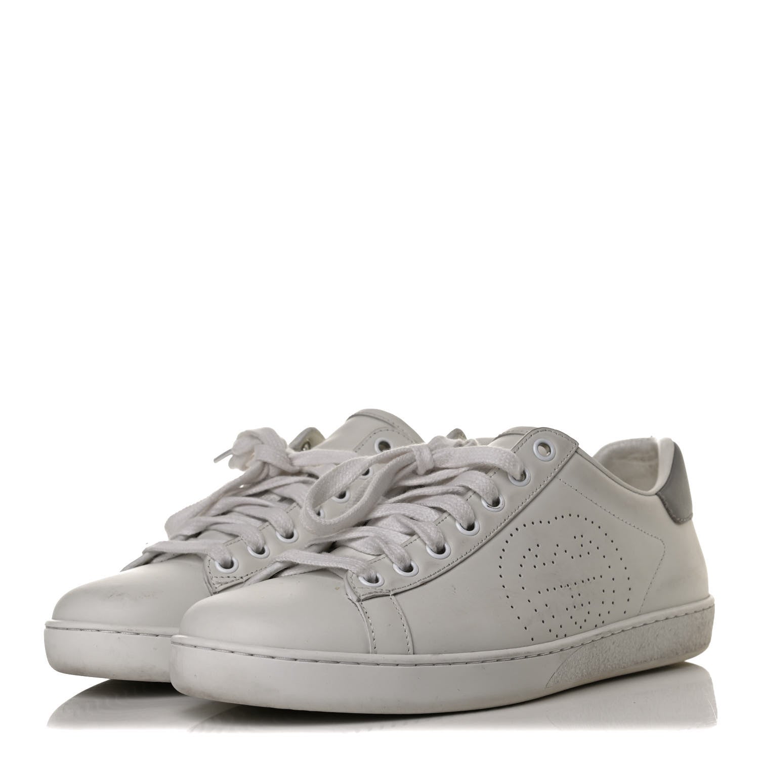 Gucci Calfskin Interlocking G Perforated Womens Ace Sneakers 39 White Grey Sky 3 of 13