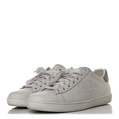 Gucci Calfskin Interlocking G Perforated Womens Ace Sneakers 39 White Grey Sky 3 of 13