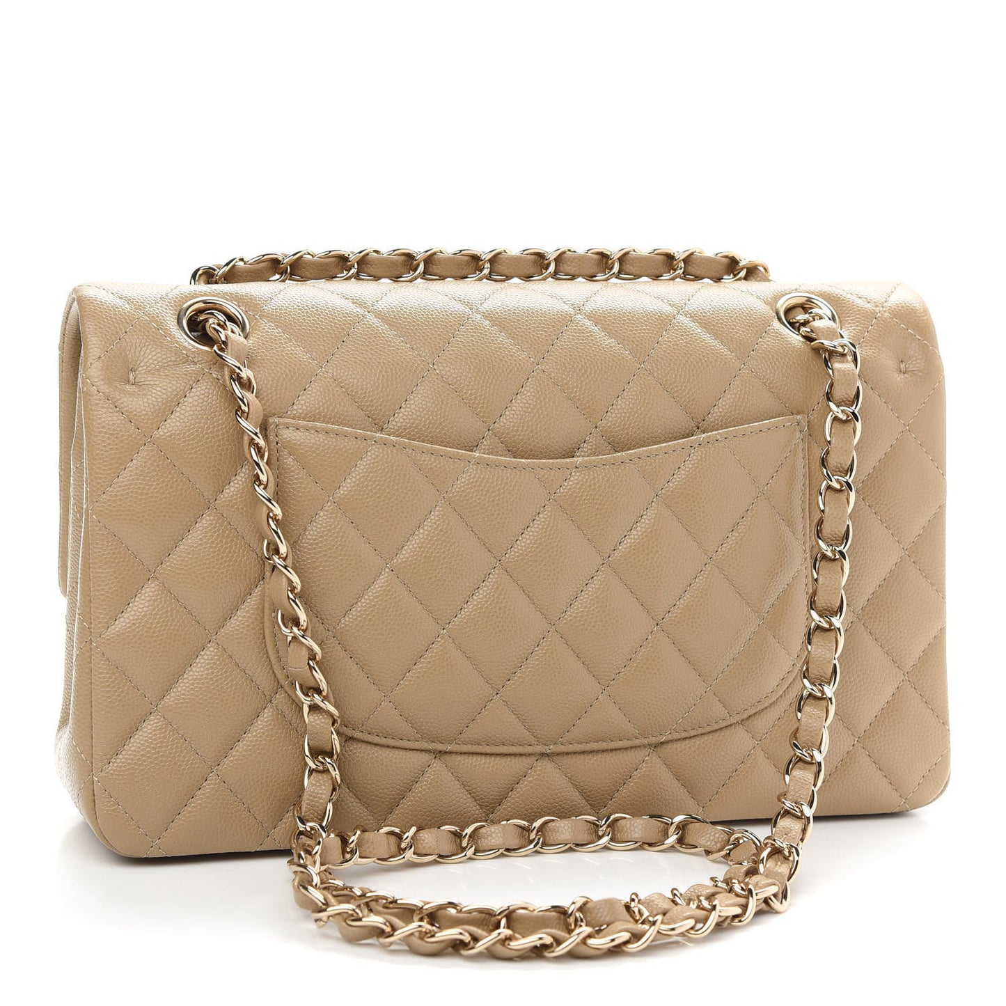 Caviar Quilted Medium Double Flap Dark Beige