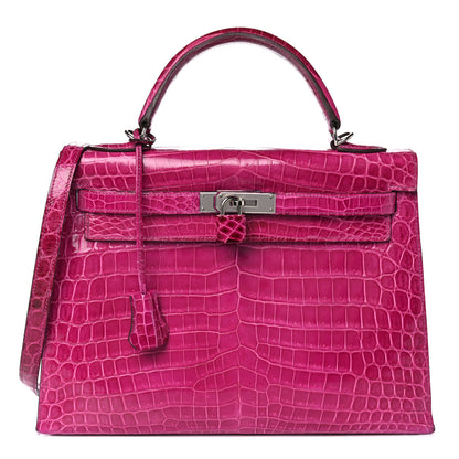 Hermes Shiny Niloticus Crocodile Kelly Sellier 32 Rose Scheherazade 1 of 27