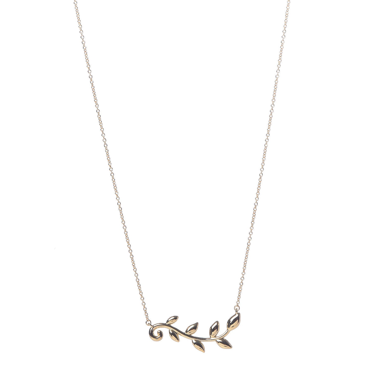 Tiffany 18K Yellow Gold Paloma Picasso Olive Leaf Vine Pendant Necklace 1 of 6