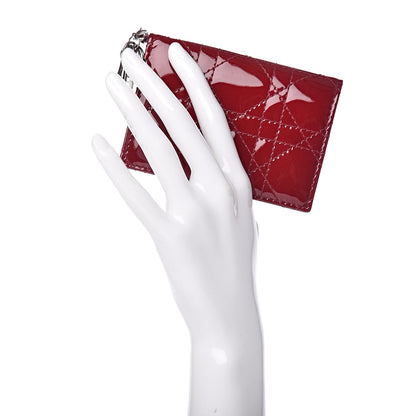 Christian Dior Patent Cannage Small Lady Dior Flap Card Holder Scarlet 2 of 11