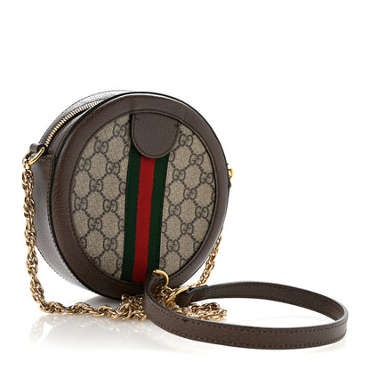 Gucci GG Supreme Monogram Web Mini Ophidia Round Shoulder Bag Brown 3 of 12