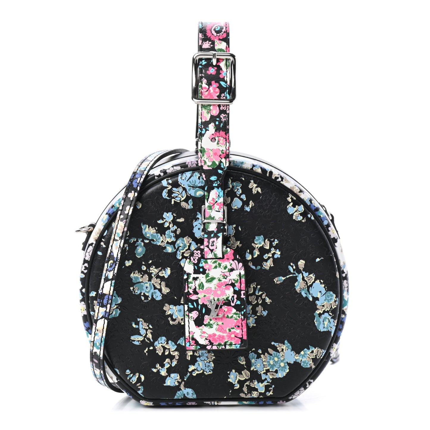 Calfskin Floral Print Petite Boite Chapeau Black