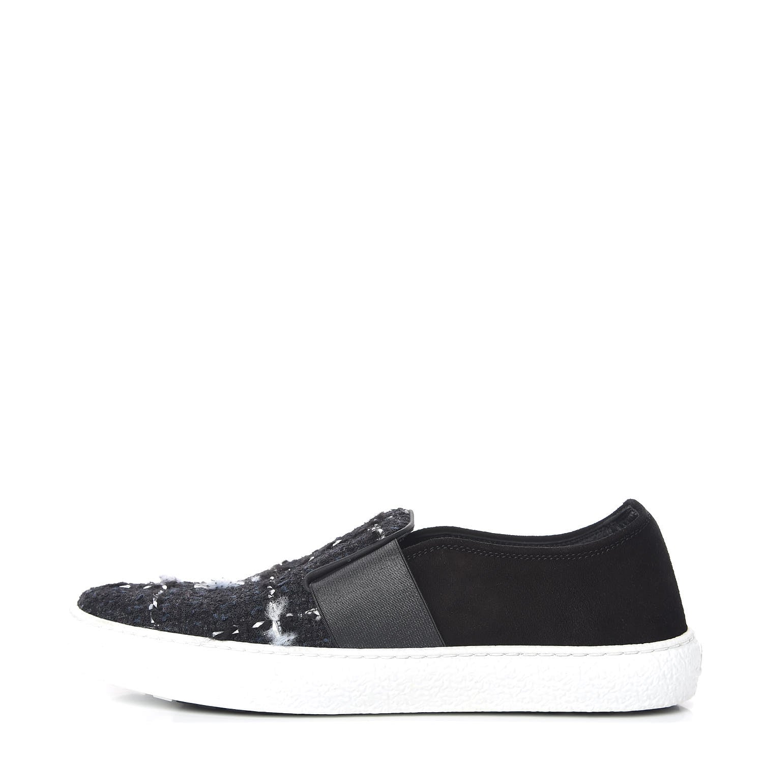 Chanel Suede Calfskin Tweed Sneakers 38.5 Black 1 of 8