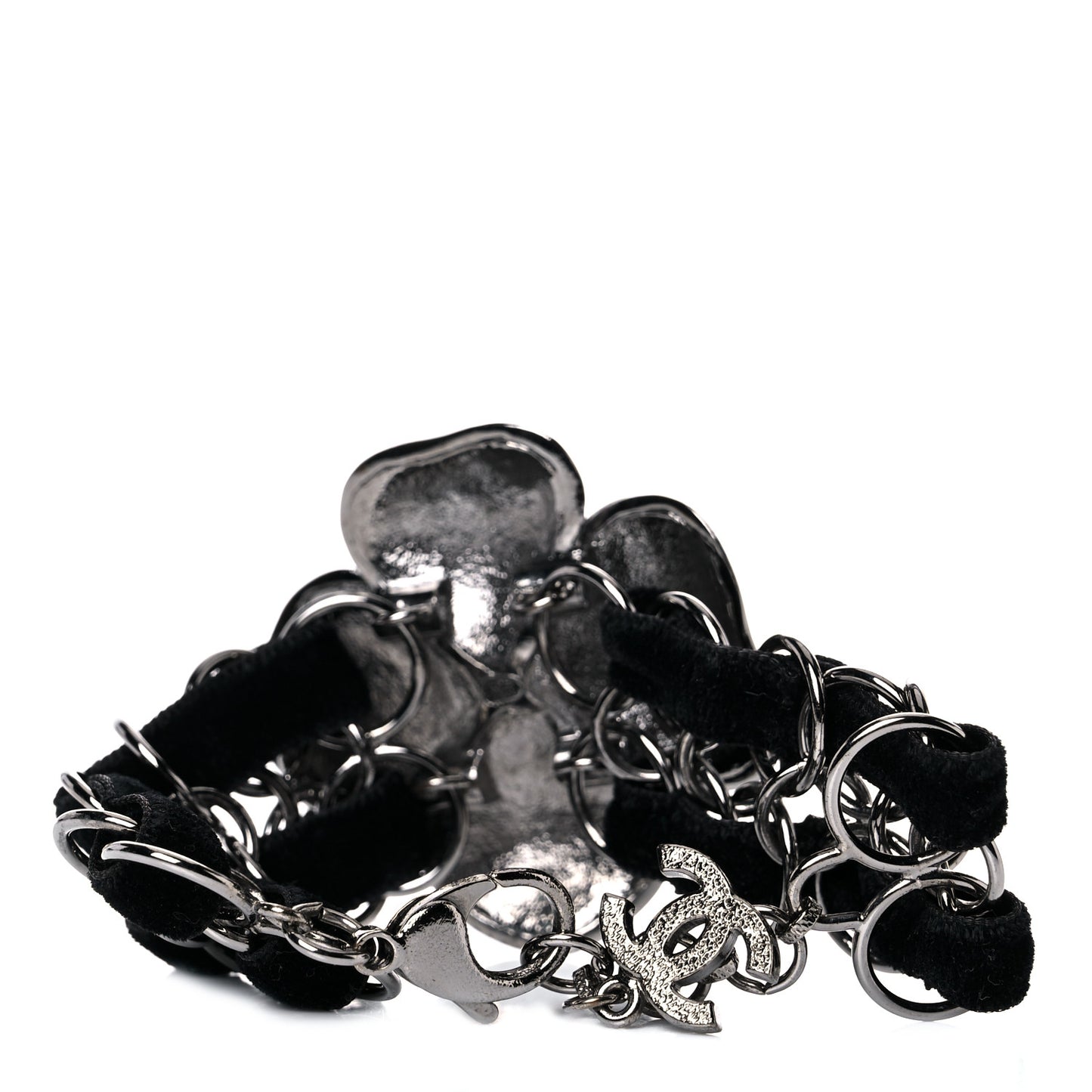 Velvet Resin CC Camellia Chain Bracelet Black