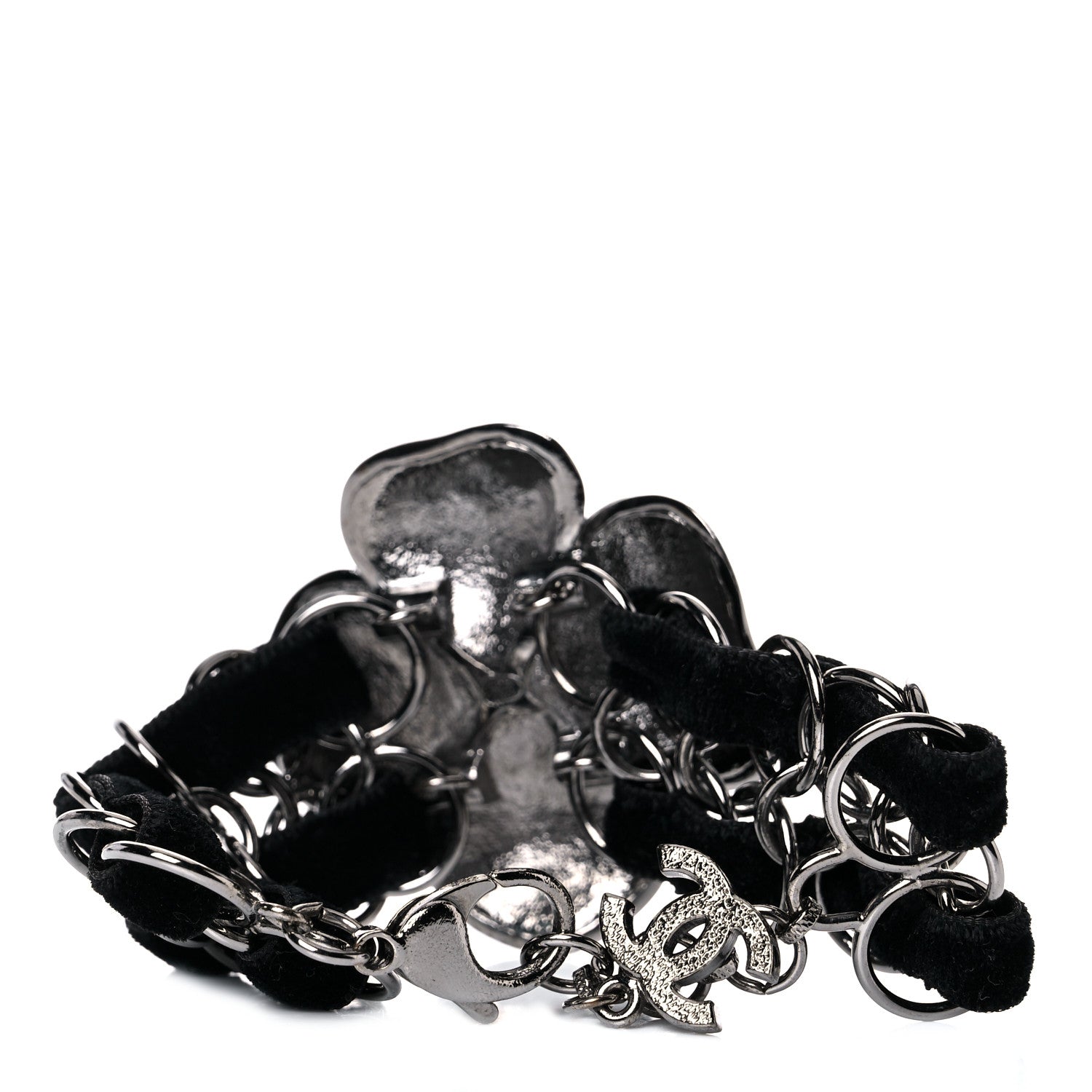 Chanel Velvet Resin CC Camellia Chain Bracelet Black 3 of 4