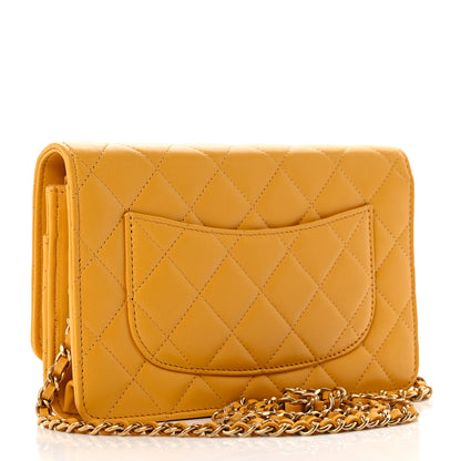 Chanel Lambskin Quilted Studded CC Wallet On Chain WOC Yellow 3 of 8