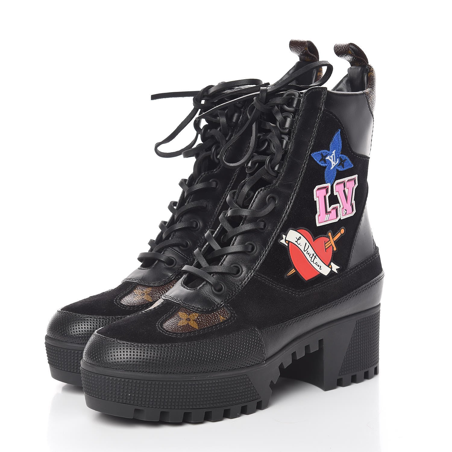 Louis Vuitton Suede Calfskin Monogram LV Black Heart Laureate Platform Desert Boots 36.5 Black 3 of 8