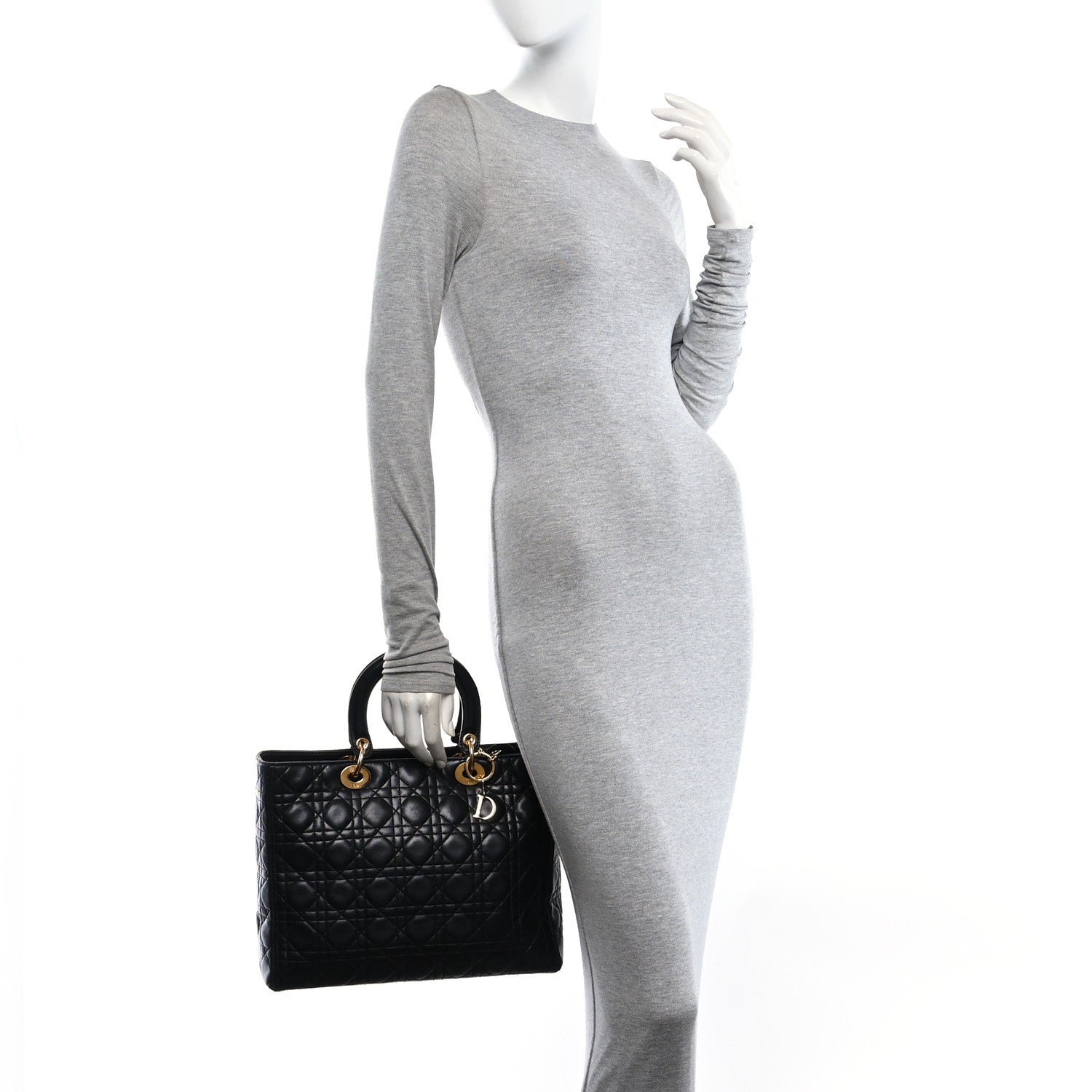 Christian Dior Lambskin Cannage Large Lady Dior Black 2 of 10