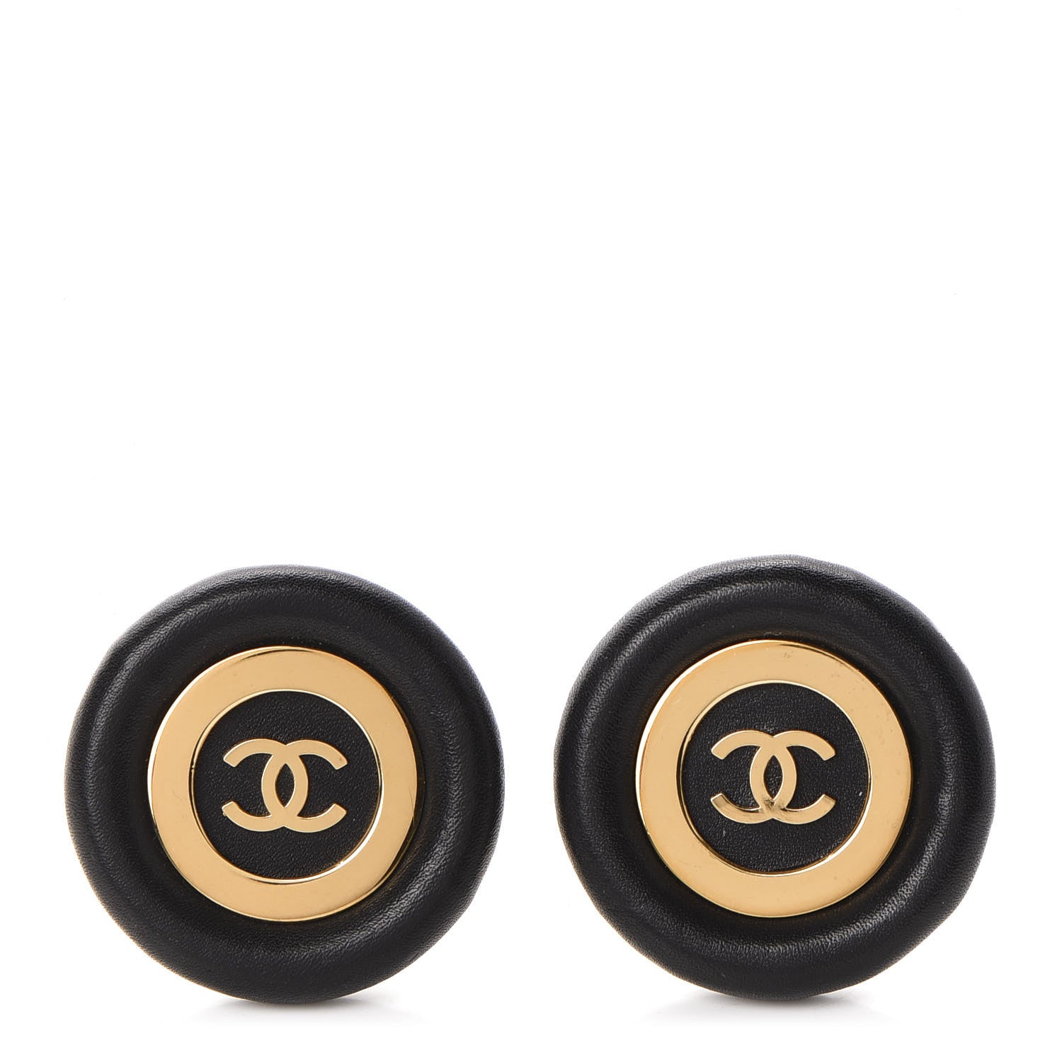 Chanel Lambskin CC Clip On Earrings Black Gold 1 of 5