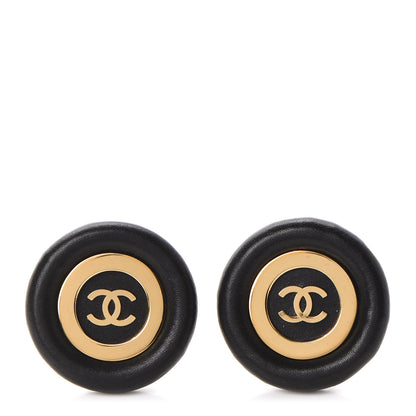 Chanel Lambskin CC Clip On Earrings Black Gold 1 of 5