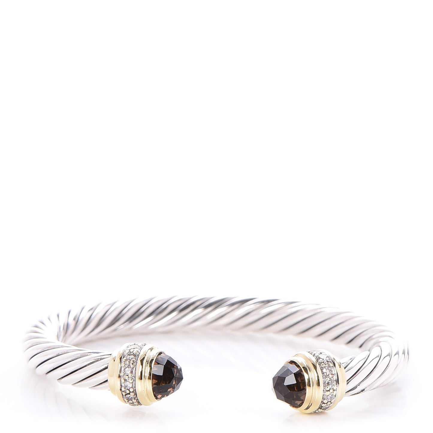 Sterling Silver 18K Yellow Gold Diamond Smoky Quartz 7mm Cable Classics Bracelet