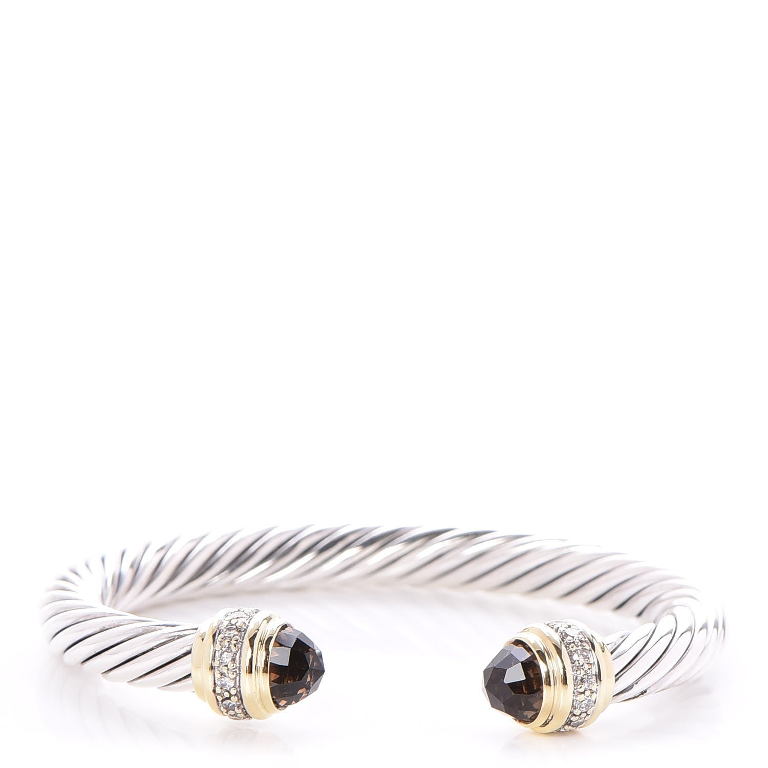 David Yurman Sterling Silver 18K Yellow Gold Diamond Smoky Quartz 7mm Cable Classics Bracelet 1 of 5