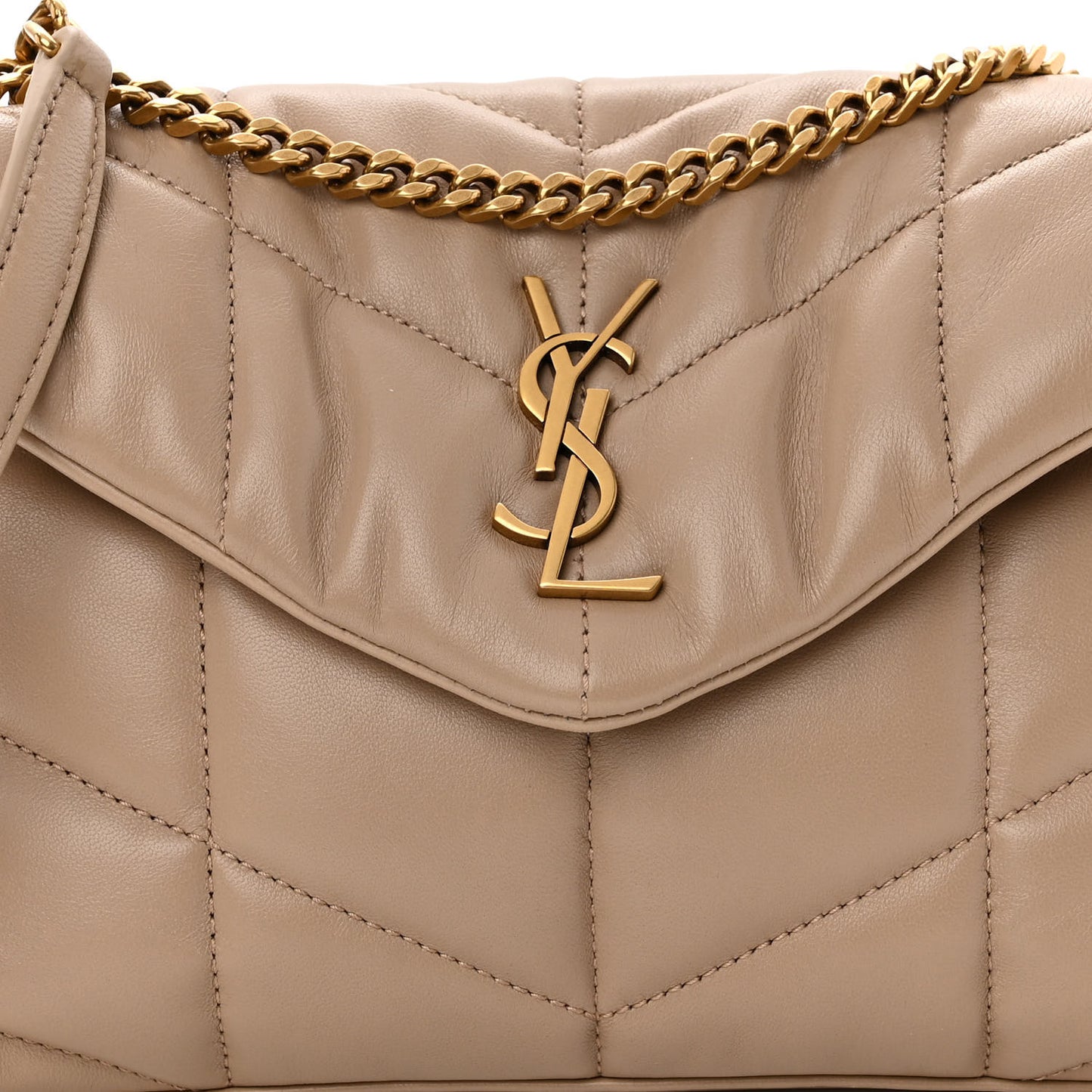 Lambskin Quilted Toy Loulou Puffer Monogram Chain Satchel Dark Beige