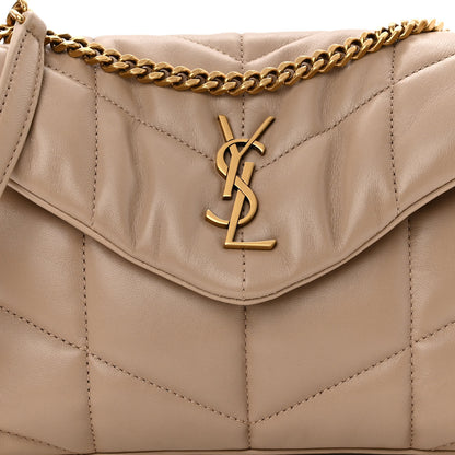 Saint Laurent Lambskin Quilted Toy Loulou Puffer Monogram Chain Satchel Dark Beige 7 of 9
