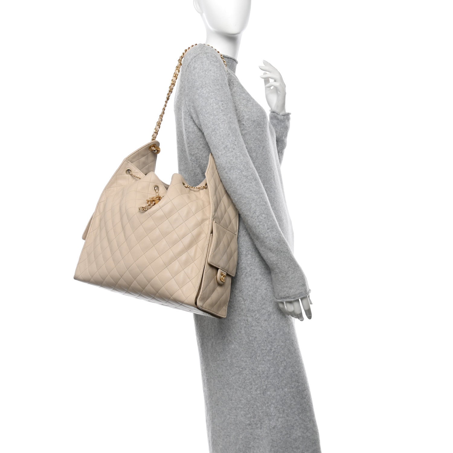 Chanel Caviar Quilted Large Chanel 25 Handbag Beige 3 of 13