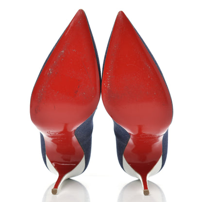 Christian Louboutin Denim Jazz Calf So Kate 120 Pumps 37.5 Blue White 5 of 22