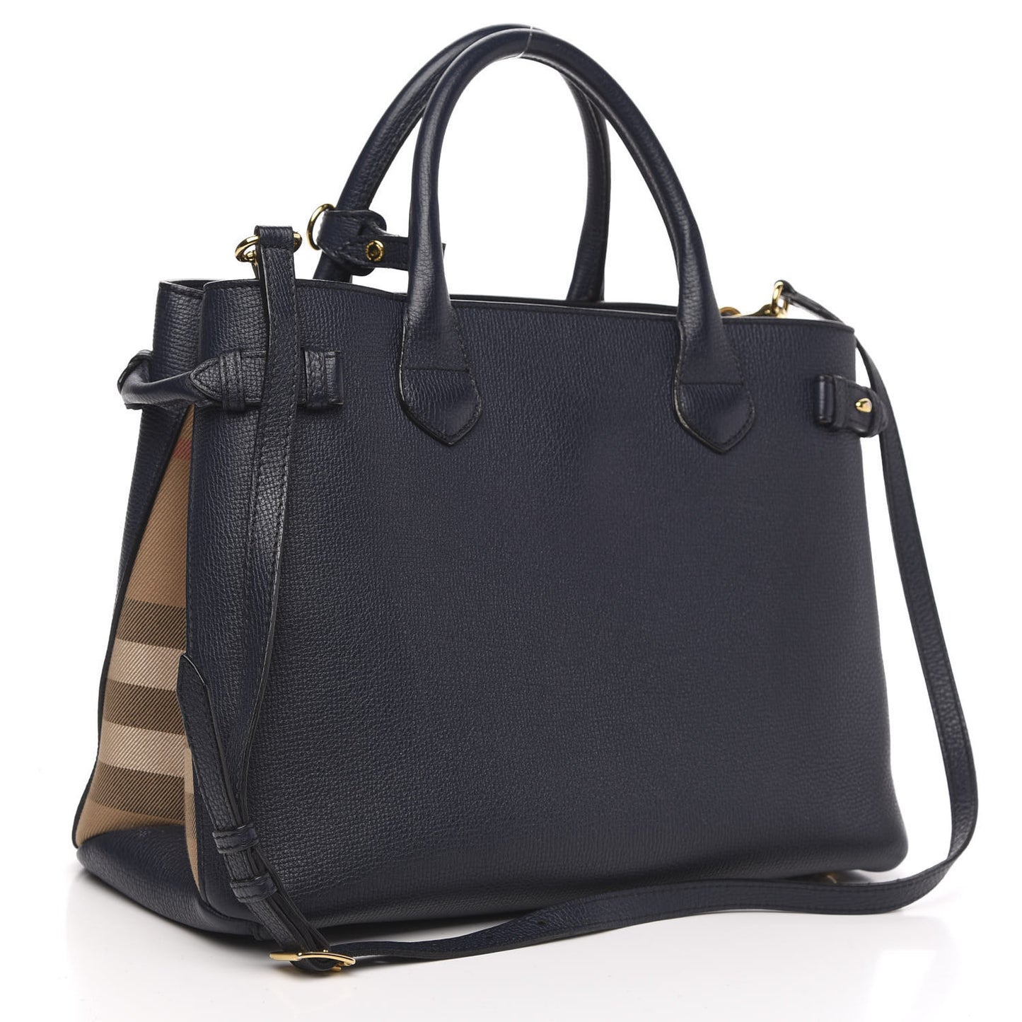 Calfskin House Check Medium Banner Tote Ink Blue