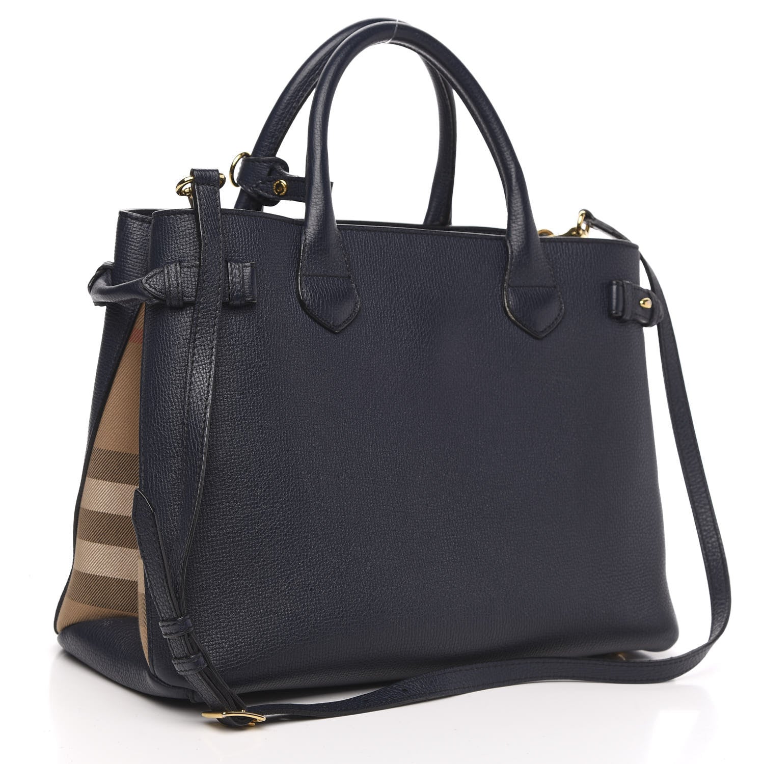 Burberry Calfskin House Check Medium Banner Tote Ink Blue 4 of 12