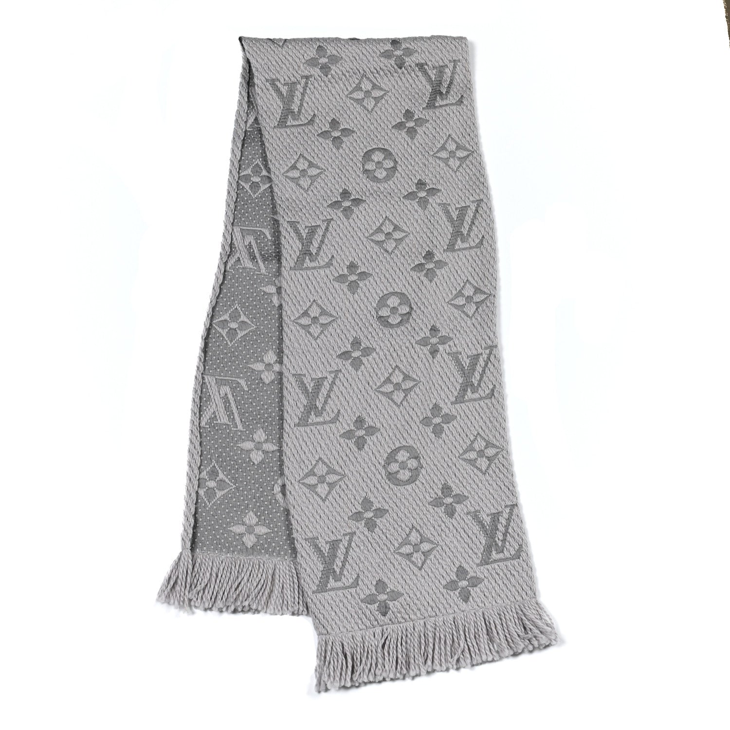 Louis Vuitton Wool Silk Logomania Scarf Pearl Grey 2 of 5