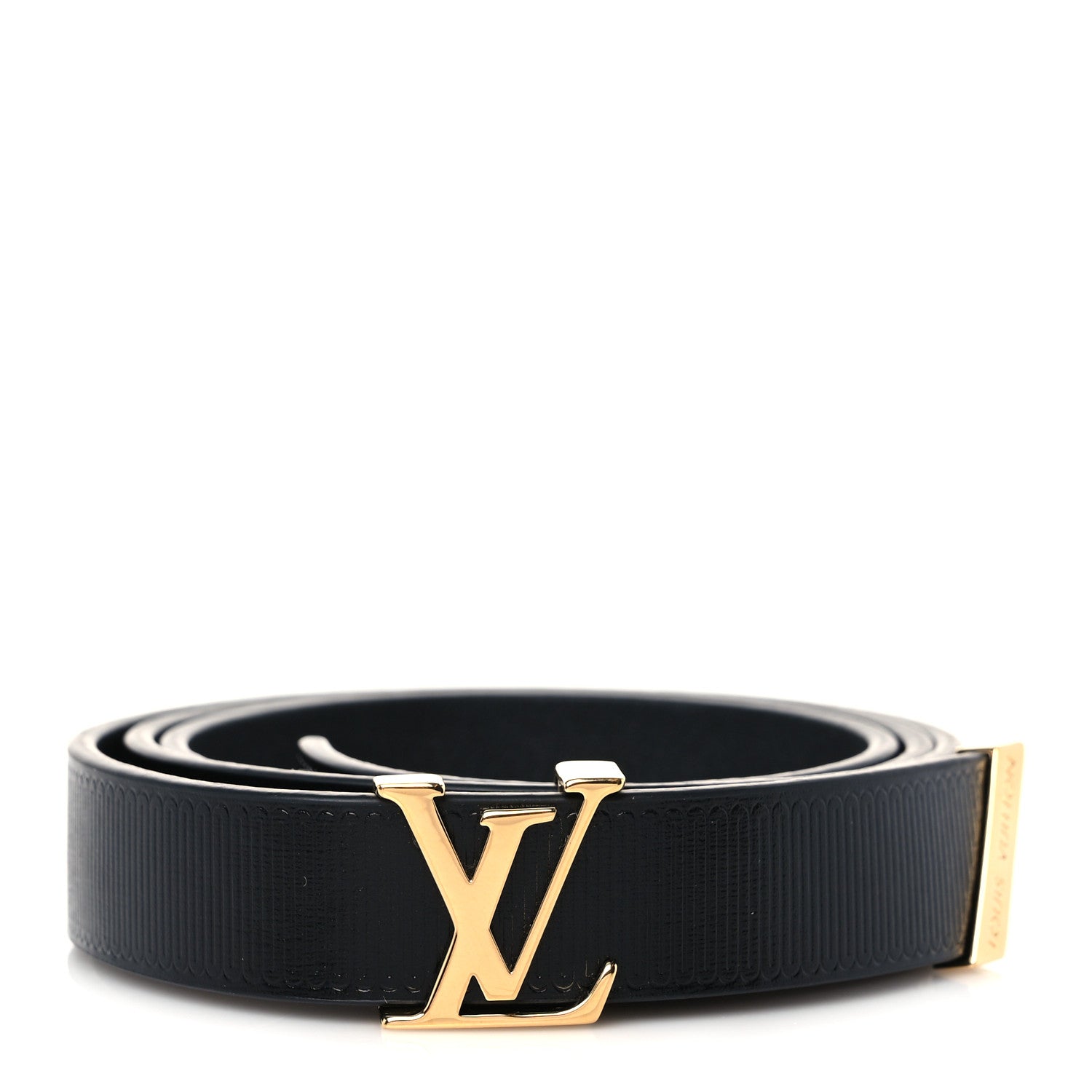 Louis Vuitton Calfskin Embossed LV Initiales 20mm Belt 75 30 Black 1 of 6
